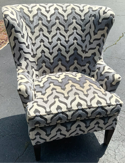 Haverty's Upholstered Wing Chair with Gray Geometric Print