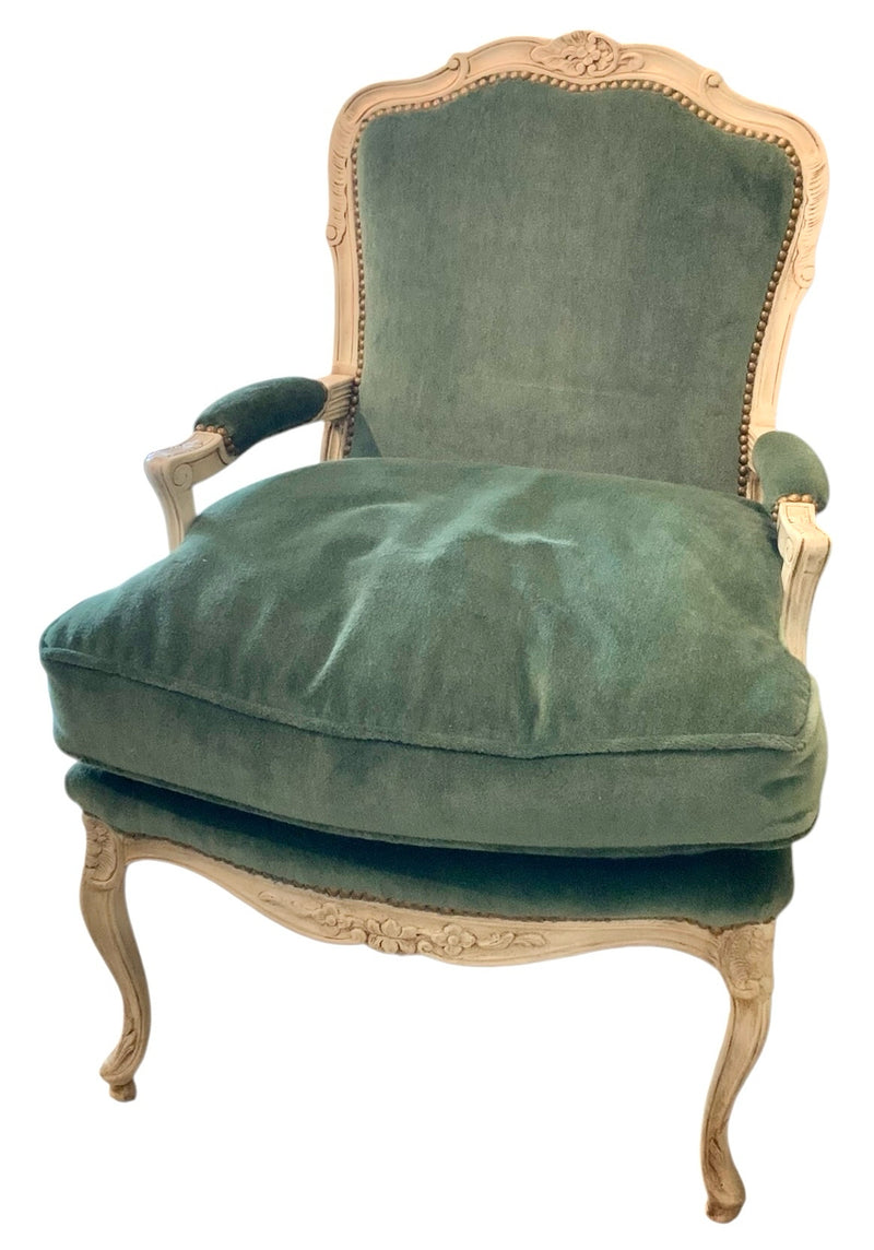 Vintage French Armchair with Green Velvet Upholstery