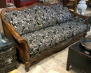 Black & White Upholstered Sofa with Carved Wood Frame