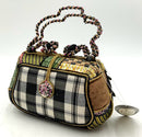 MARY FRANCES Vintage Black Pink Multi Beaded Floral  Bead Gingham Fabric Bag