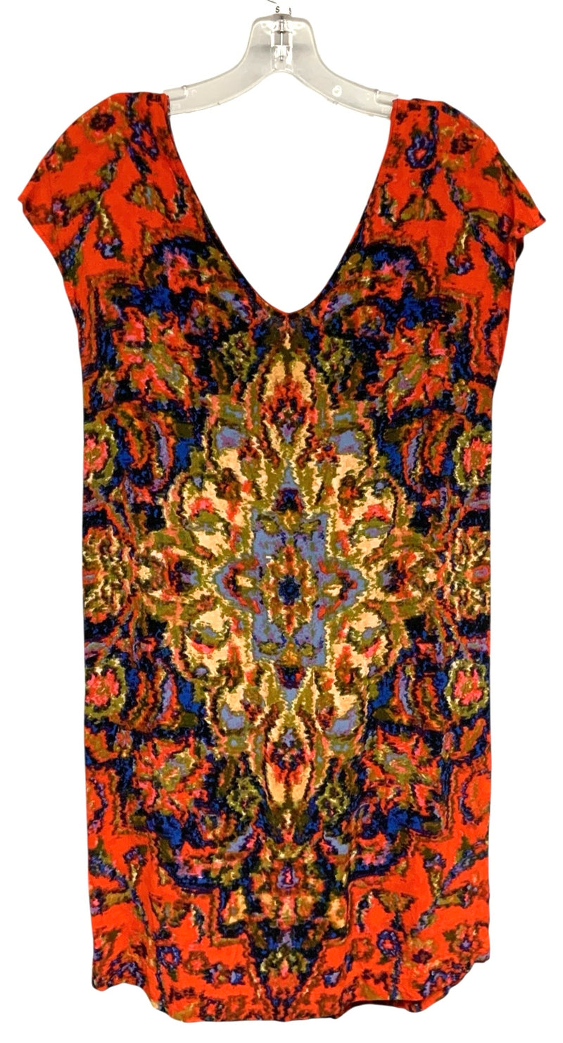 MAEVE Red/Blue/Multi Watercolor Medallion Cap Sleeve Dress