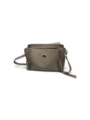 CHLOE Taupe Neutral Calfskin & Suede "Faye" Flap Satchel Handbag
