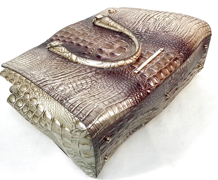 BRAHMIN Espresso Ombre Melbourne Embossed Lea Finley Carryall Bag AS IS