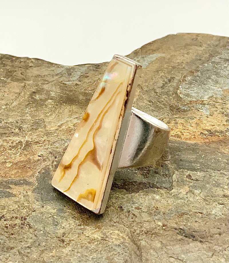 KENDRA SCOTT Silver Plated Metal & Abalone Ring