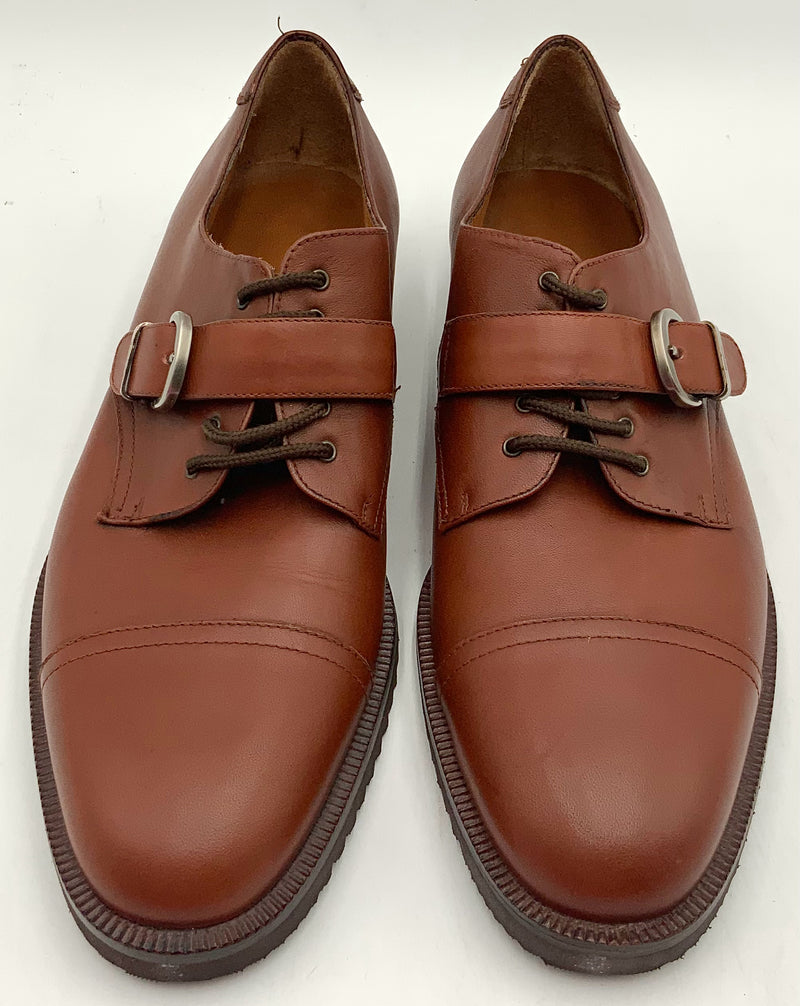 FERRAGAMO Cognac Leather Derby Strap Oxfords 9