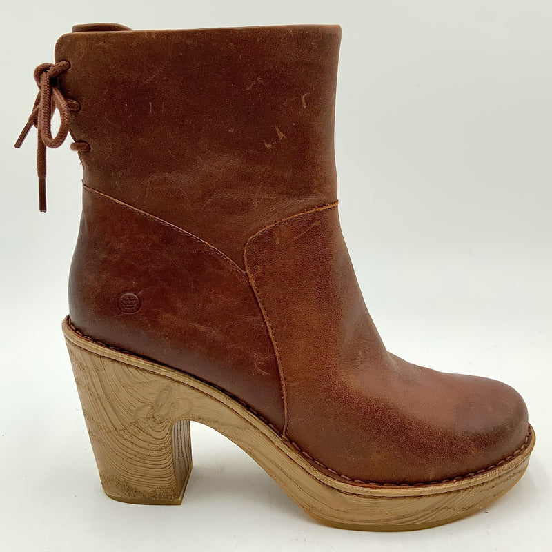 BORN Brown Leather Lace Up Capella Platform Booties 8.5