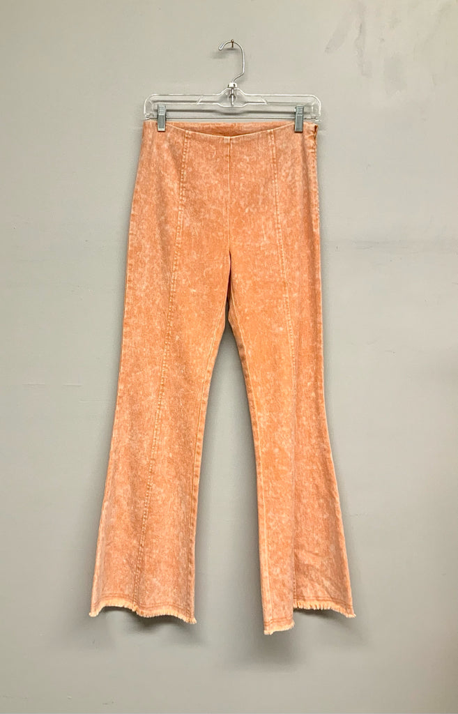 MYSTREE Tangerine Acid Washed Raw Hem Flare Pants