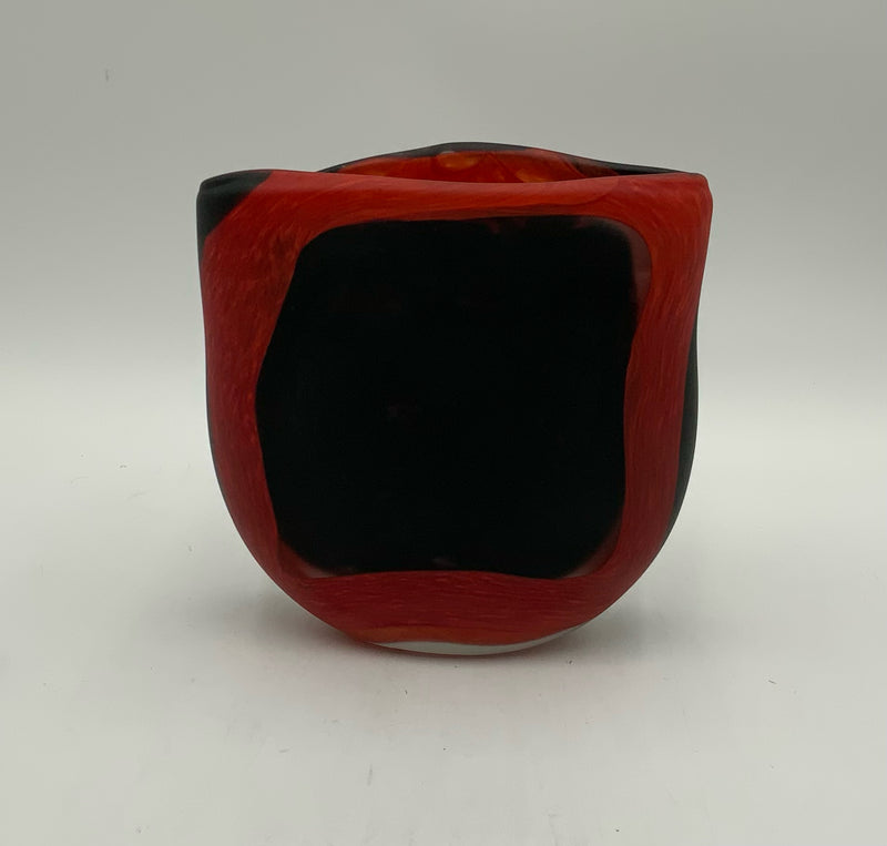 Noel Hart Red & Black Art Glass Vase