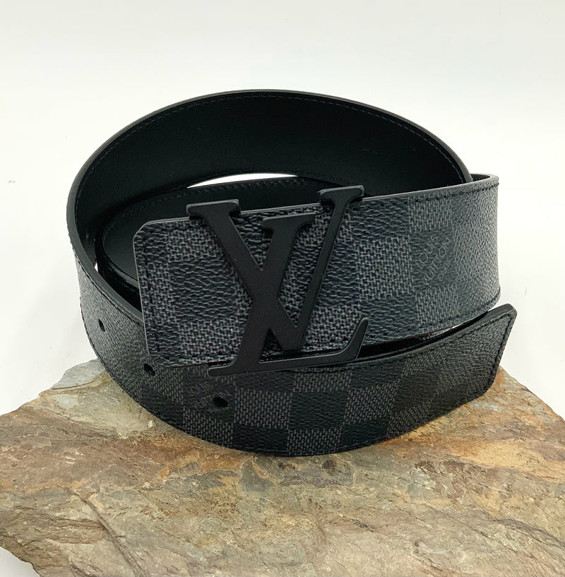 LOUIS VUITTON Black Graphite Damier Black Matte Buckle Initiales Belt 85cm