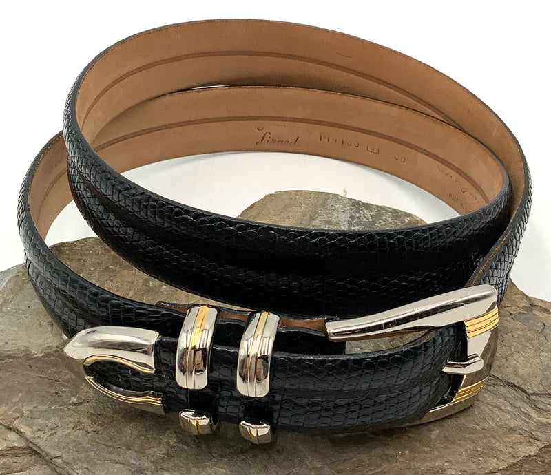 MEZLAN Black Lizard Twotone Buckle Belt Sz 36