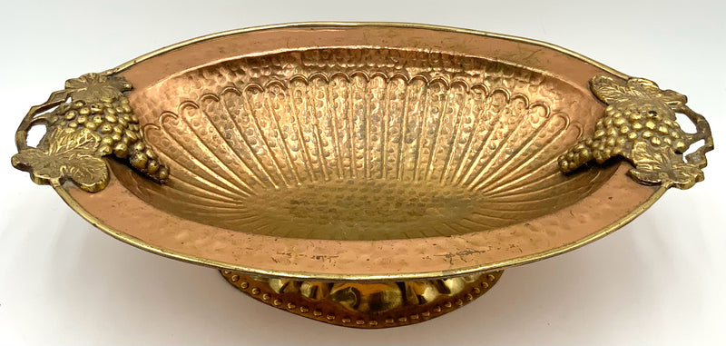 Oval Brass & Copper Centerpiece Bowl with Grape Motif