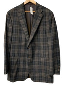 Hickey Freeman Brown Blue Slate Windowpane Plaid Worsted Wool Blazer 44L