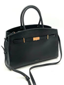 DEMELLIER Black Grained Leather Structure Midi Hudson Satchel