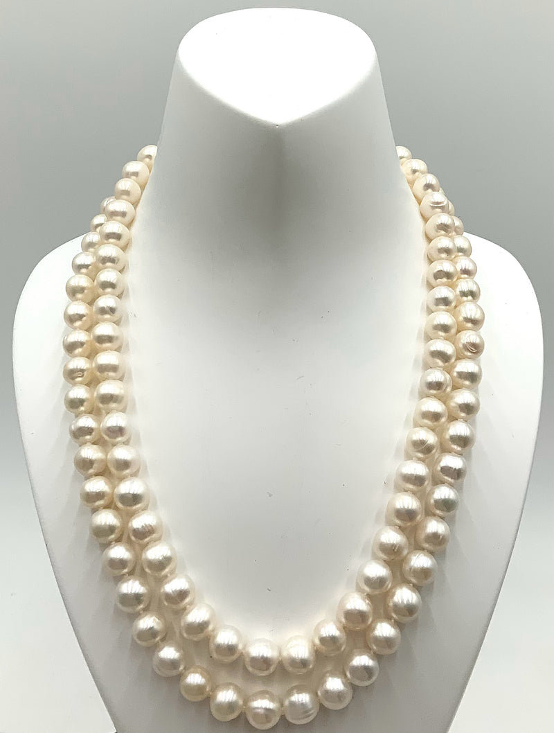 Sterling 2-Strand Hand Knotted Pearl Necklace