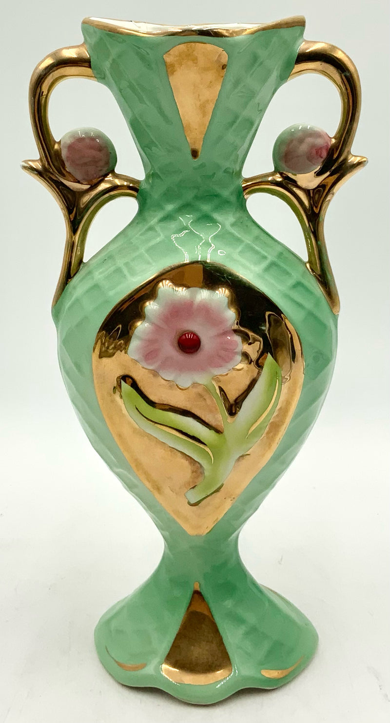 Vintage Italian Pottery Trophy Vase with Red Jewel Accent