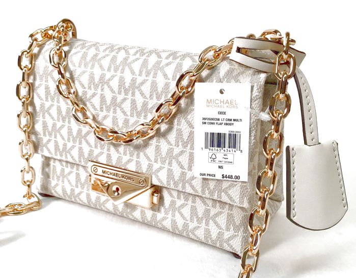 MICHAEL KORS Cream Beige Logo Cece Flap Crossbody