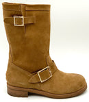 JIMMY CHOO Whiskey Tan Suede Mid Calf  Biker Boots 38.5