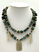 Sterling, Goldtone Metal, Jade & Serpentine Necklace