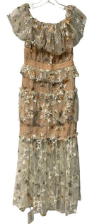 SELF-PORTRAIT Beige Lace Nude Underlay Star Embellished Tiered Mesh Tulle Dress