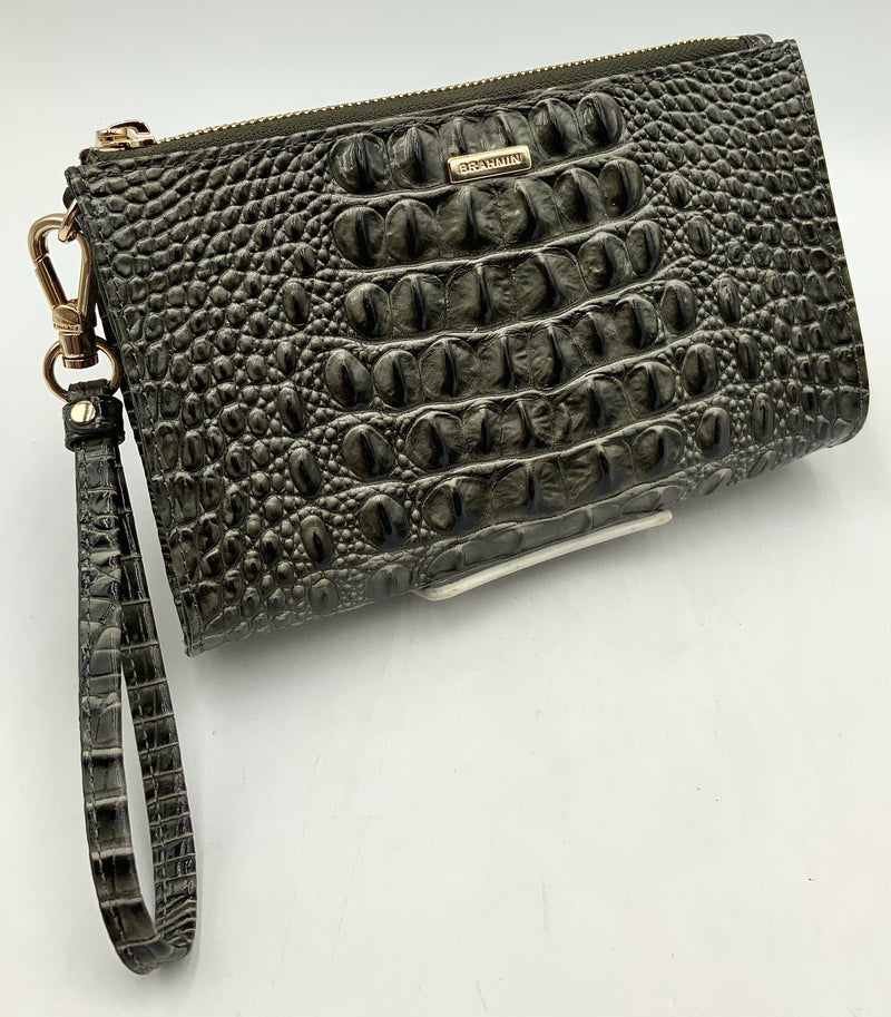 BRAHMIN Matcha Green Emboss Lea "Daisy" Wristlet