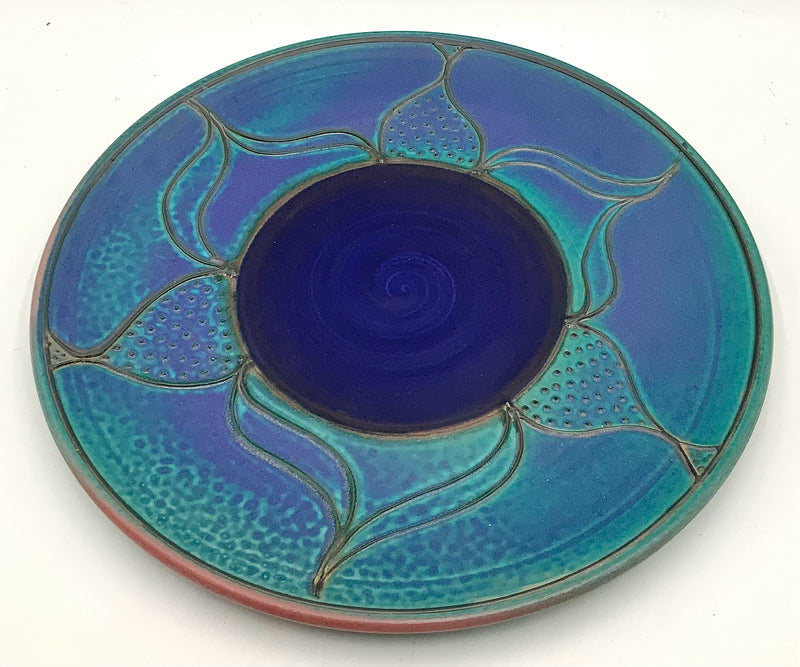 Large Handmade Blue Pottery Plate