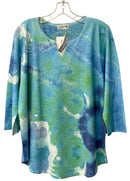 ATELIER 5 Blue/Green/White V-Neck 3/4 Sleeve Tunic