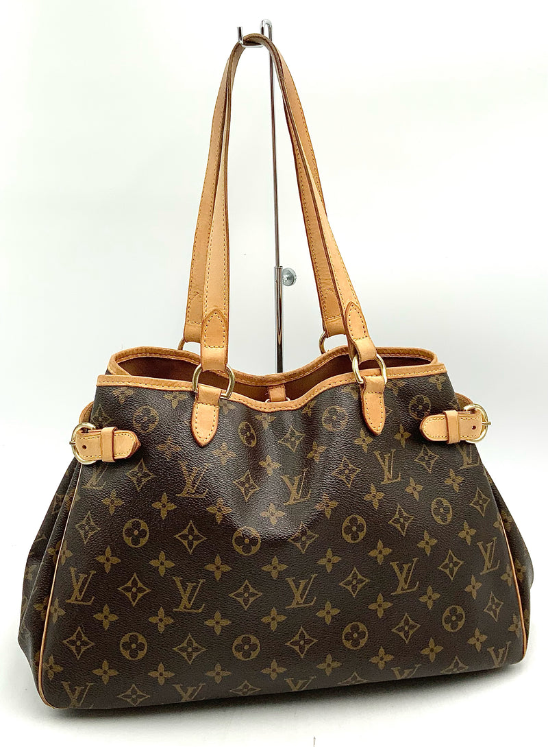 LOUIS VUITTON Tan Vachetta Trim Monogram Canvas Batignolles Horizontal Bag