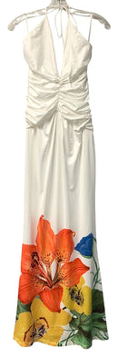 RNWY White w/Multi Floral Hem "Primrose" Maxi Halter Dress