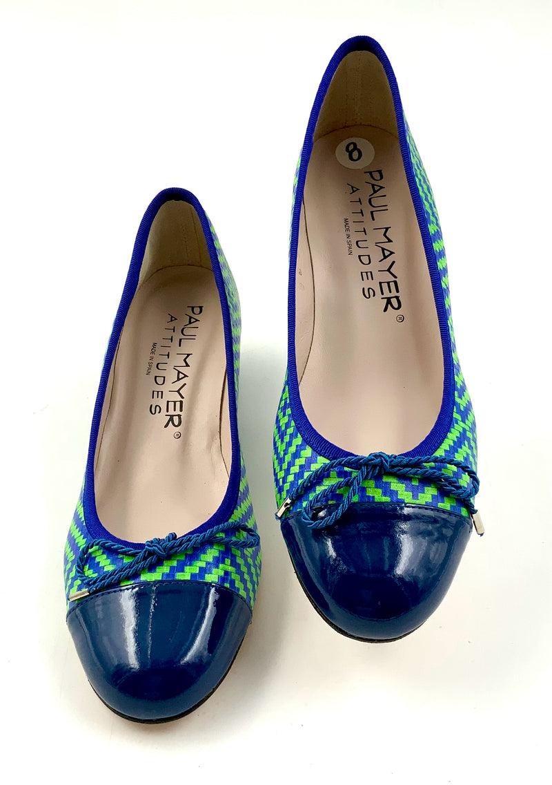 PAUL MAYER Blue Green Geometric Leather Patent Toe Wedges 8