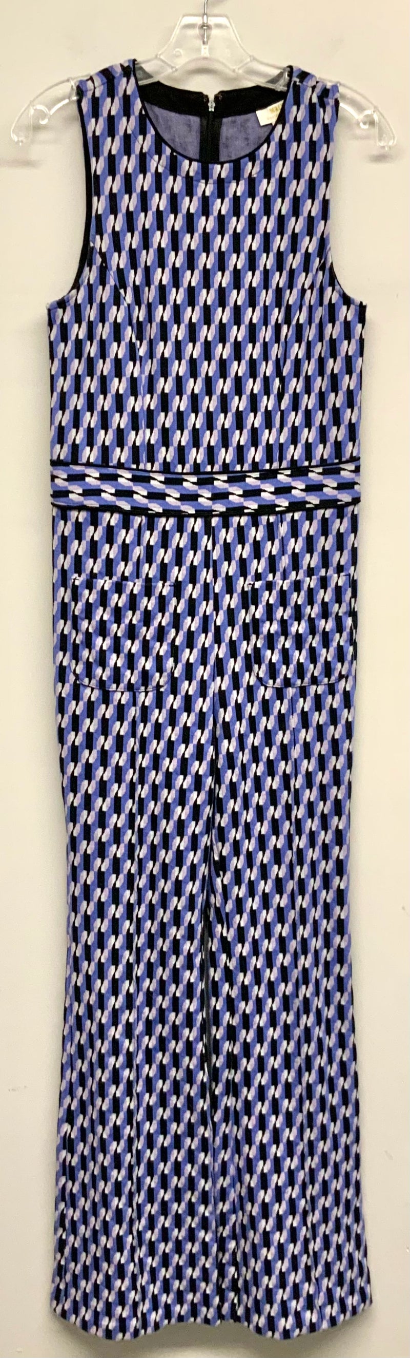 MAEVE Blue/Lavender/White/Black Geo Print S/L Jumpsuit