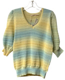 ESQUALO Yellow/Blue/Green Ribbed V-Neck S/S Top