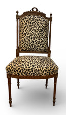 Antique Carved Wood Chair with Animal Print Upholstery