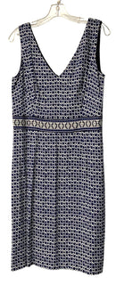 TORY BURCH Navy/Whie Geometric Print "Piera"  V-Neck S/L Dress