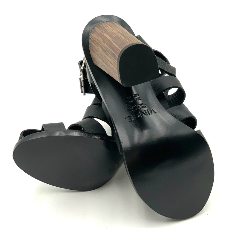 VINCE Black Leather Caged Nicolette H/H Sandals 8M