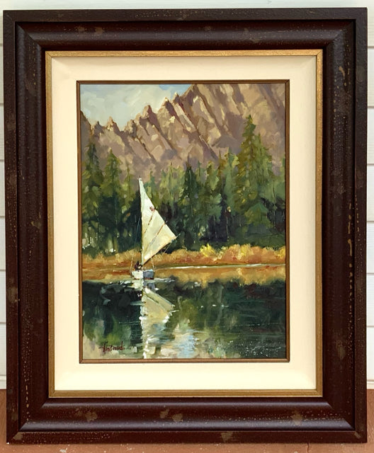 Norm Daniels Oil on Canvas of Sailboat in Wood Frame