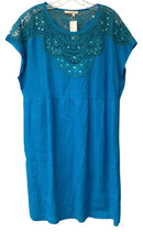 BODEN Blue w/Embroid Lace Insert S/S Linen Dress