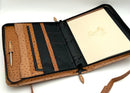 SCULLY Light Brown Ostrich Embossed Leather 3 Ring Binder Top Handle Bag