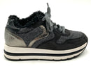VOILE BLANCHE Black Suede Grey Felt Black Shearling Maran Platform Sneakers 37