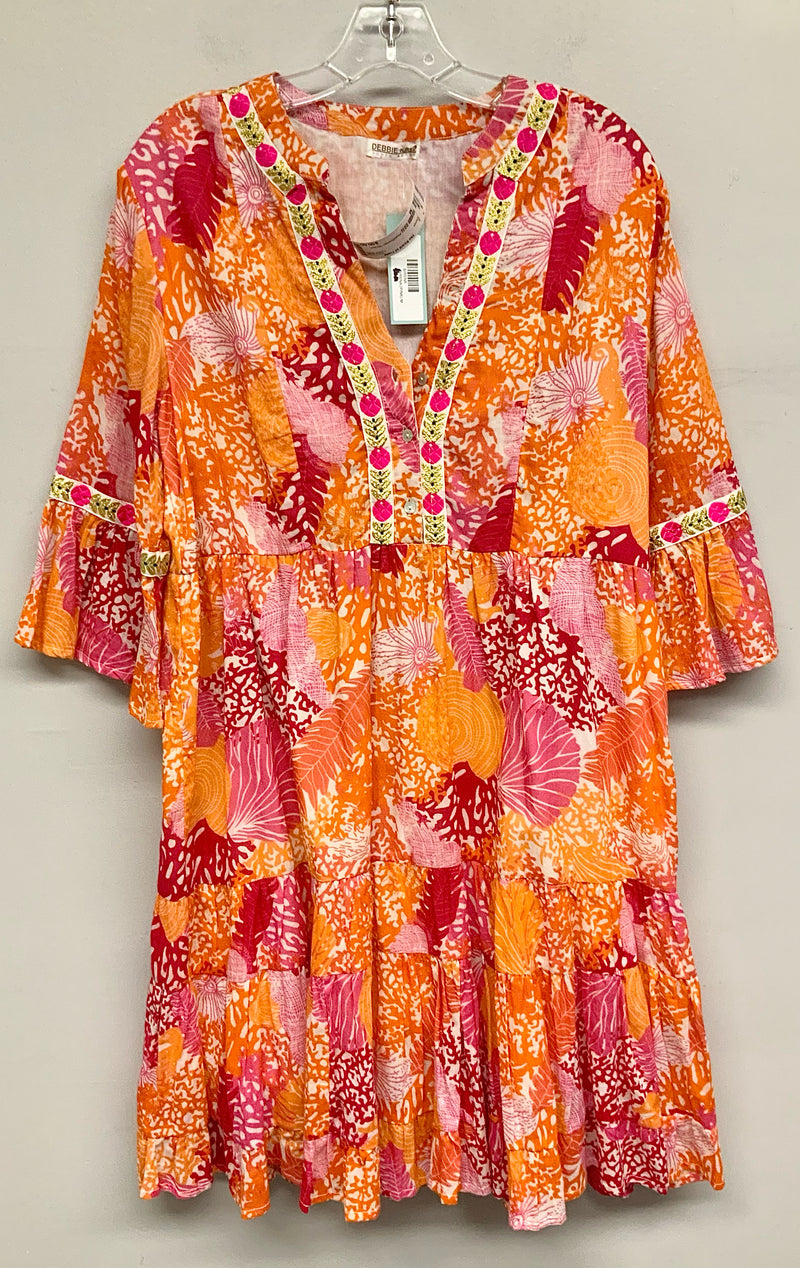 DEBBIE KATZ Pink/Orange "Ocean Motif" W/Embroid Trim Dress