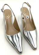 SAM EDELMAN Silver Mirrored Leather Bianka Sling Pumps 6