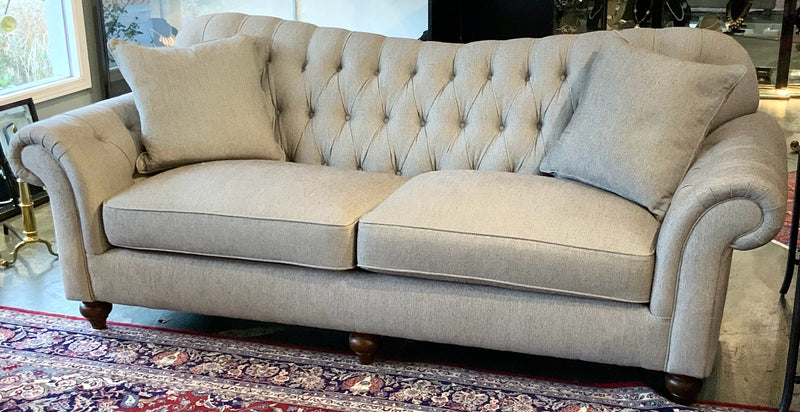 Neutral Roll Arm Sofa with Tufted Back-AS-IS