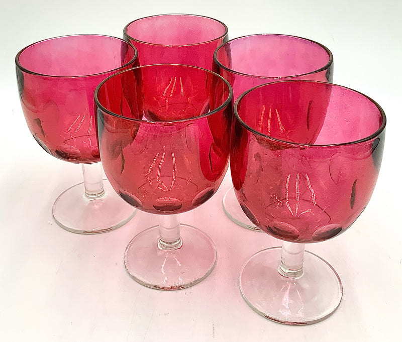 Set/5 Iridescent Cranberry Goblets