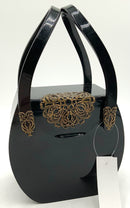 WILARDY Vintage Black Lucite Brasstone Top Handle Bag AS IS