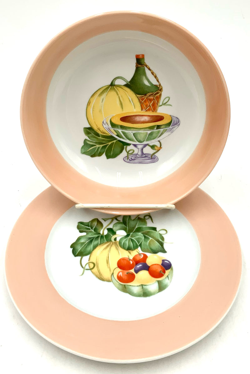 Set/12 Rochard Limoges Melon Motif Soup Bowls with Underplates