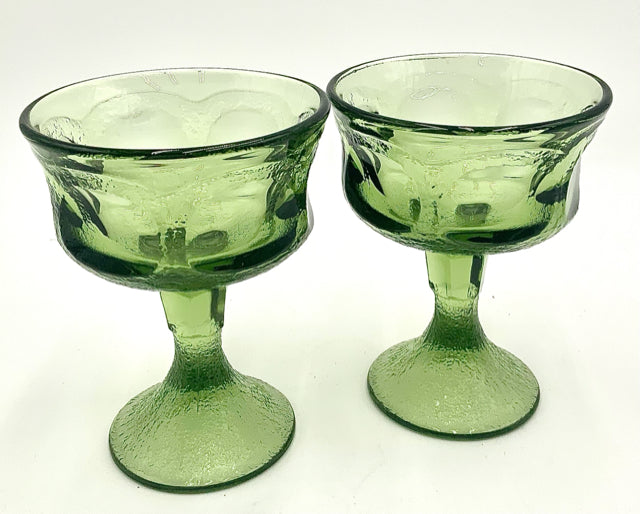 Set/8 Vintage Green Glass Sherbet Compotes