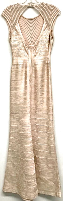 HERVE LEGER x Max Azria Blush Metallic Mesh Neckline Bandage Gown