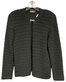 FERRAGAMO Slate Grey Ribbed Gancini Clasp L/S Cardigan