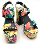 MICHAEL KORS Collection Black Multi Floral Leather Blaire Platform Sandals 38.5