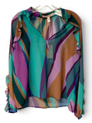 HUTCH Purple/Teal/Rust/Multi V-Neck L/S "Hayes" Top