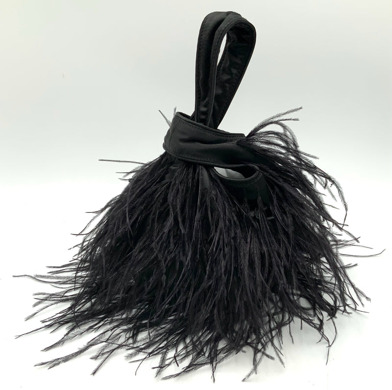 J CREW Black Satin Ostrich Feather Santorini Bag